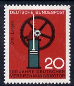 Germany - West 1964 Gas Engine 20pf unmounted mint, from Scientific Anniversaries (1st series) set of 3,  SG 1347, stamps on science & technology, stamps on science, stamps on gas, stamps on energy