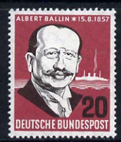Germany - West 1957 Birth Cent of Albert Ballin (Dir of Hamburg-America Shipping Line) unmounted mint, SG 1184, stamps on personalities, stamps on ships
