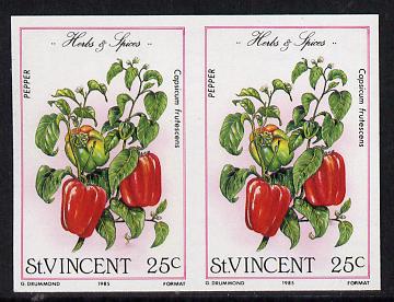 St Vincent 1985 Herbs & Spices 25c (pepper) imperf pair (SG 868var), stamps on food      herbs & spices