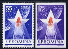 Rumania 1963 Launch of Luna 4 set of 2 (1 perf, 1 imperf) unmounted mint, SG 3010-11, stamps on space