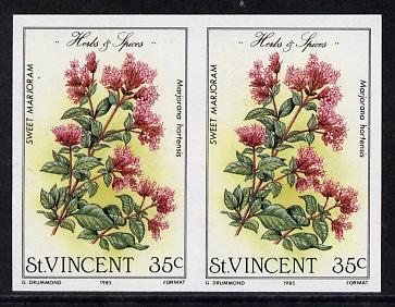 St Vincent 1985 Herbs & Spices 35c (Sweet Marjoram) imperf pair (SG 869var), stamps on flowers  food      herbs & spices
