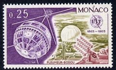 Monaco 1965 Telstar 25c unmounted mint, from ITU Centenary set, SG 823, stamps on , stamps on  itu , stamps on communications