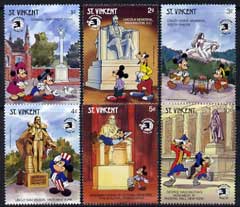 St Vincent 1989 World Stamp Expo '89 (1st Issue) showing Disney cartoon characters and US monuments - 6 vals to 10c unmounted mint, SG 1397-1402, stamps on , stamps on  stamps on disney, stamps on  stamps on personalities, stamps on  stamps on washington, stamps on  stamps on franklin, stamps on  stamps on wilson, stamps on  stamps on crazy horse, stamps on  stamps on lincoln, stamps on  stamps on birds, stamps on  stamps on seagulls