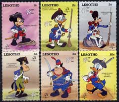 Lesotho 1989 Philexfrance 89 short set of 6 vals to 10s featuring Disney characters in military uniforms unmounted mint, SG 876-881, stamps on disney, stamps on stamp exhibitions, stamps on militaria, stamps on 