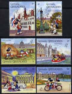 Grenada - Grenadines 1989 Philexfrance 89 short set of 6 to 10c unmounted mint featuring Disney characters in Paris, SG 1145-50, stamps on disney, stamps on stamp exhibitions, stamps on  balloons, stamps on flags, stamps on cars, stamps on bicycles
