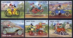 St Vincent - Union Island 1989 Philexfrance '89 short set to 10c showing Disney characters in various vintage cars unmounted mint, stamps on disney, stamps on stamp exhibitions, stamps on cars, stamps on peugeot, stamps on renault, stamps on citroen, stamps on 