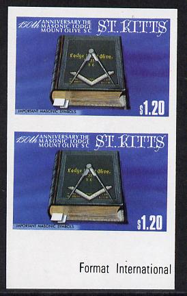 St Kitts 1985 Masonic Lodge $1.20 (Masonic Symbols) unmounted mint imperf pair (SG 179var), stamps on masonics, stamps on rotary, stamps on masonry