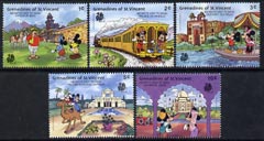 St Vincent - Grenadines 1989 'India 89' Int Stamp Ex short set to 10c featuring Disney cartoon characters in India unmounted mint, SG 591-95, stamps on disney, stamps on stamp exhibitions, stamps on railways, stamps on camels