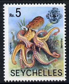 Seychelles 1977 Octopus 5R from, Marine Life def set, unmounted mint SG 416A   , stamps on marine life, stamps on octopus