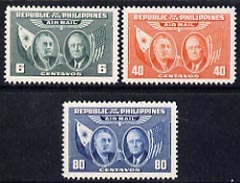 Philippines 1947 Air set of 3 unmounted mint, SG 641-43, stamps on personalitites, stamps on roosevelt, stamps on flags
