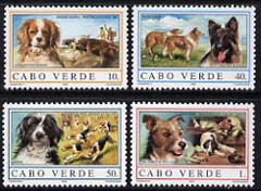 Cape Verde Islands 1995 Dogs set of 4 unmounted mint, SG 760-63, stamps on dogs, stamps on hunting, stamps on fox terrier, stamps on cavalier spaniel, stamps on rough collie, stamps on  gsd , stamps on foxhound, stamps on bearded collie, stamps on 