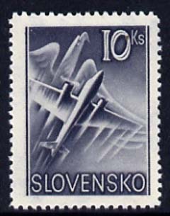 Slovakia 1939 Air Eagle & Aero A-204 10k grey unmounted mint, SG 63, stamps on aviation, stamps on birds, stamps on birds of prey, stamps on eagles