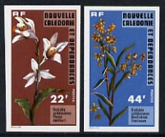 New Caledonia 1977 Orchids 22f & 44f IMPERF, unmounted mint as SG 581-82, stamps on flowers, stamps on orchids