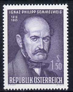 Austria 1965 Death Cent of Ognaz Semmelweis (physician) 1s50 unmounted mint, SG 1455, stamps on medical