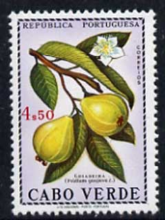 Cape Verde Islands 1968 Gioabeira (Psidium guajava) 4e50 unmounted mint, SG 415, stamps on , stamps on  stamps on food, stamps on  stamps on fruit