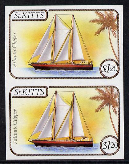 St Kitts 1985 Ships $1.20 (Atlantic Clipper Schooner) imperf pair (SG 174var), stamps on ships
