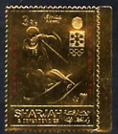 Sharjah 1971 Sapporo Winter Olympics 3R Skier embossed in gold foil, perf unmounted mint, Mi 837A, stamps on olympics, stamps on skiing
