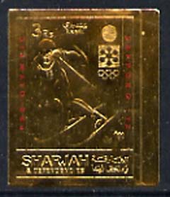 Sharjah 1971 Sapporo Winter Olympics 3R Skier embossed in gold foil, imperf unmounted mint, Mi 837B, stamps on olympics, stamps on skiing