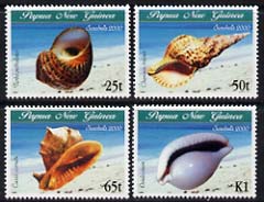 Papua New Guinea 2000 Sea Shells perf set of 4 unmounted mint, SG 873-76, stamps on shells, stamps on marine life