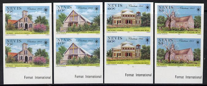 Nevis 1985 Christmas Churches set of 4 each in unmounted mint imperf pair (SG 348-51var), stamps on , stamps on  stamps on christmas, stamps on  stamps on churches, stamps on  stamps on bethlehem