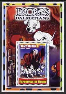 Benin 2005 Disney's 102 Dalmations #1 perf m/sheet fine cto used, stamps on disney, stamps on filmes, stamps on cinema, stamps on movies, stamps on cartoons, stamps on dogs, stamps on 