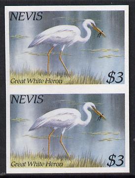 Nevis 1985 Hawks & Herons $3 (Great Blue Heron) imperf pair (SG 268var) unmounted mint, stamps on birds     birds of prey     heron      frogs