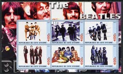 Ivory Coast 2003 The Beatles #1 perf sheetlet containing set of 6 values unmounted mint, stamps on , stamps on  stamps on personalities, stamps on  stamps on entertainments, stamps on  stamps on music, stamps on  stamps on pops, stamps on  stamps on beatles, stamps on  stamps on 