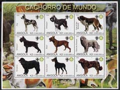 Angola 2000 Dogs perf sheetlet containing set of 9 values each with Rotary & Scouts Logos, unmounted mint, stamps on animals, stamps on dogs, stamps on rotary, stamps on scouts, stamps on doberman, stamps on st bernard, stamps on newfoundland, stamps on boxer, stamps on pryanean