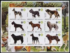 Angola 2000 Dogs imperf sheetlet containing set of 9 values each with Rotary & Scouts Logos, unmounted mint, stamps on animals, stamps on dogs, stamps on rotary, stamps on scouts, stamps on doberman, stamps on st bernard, stamps on newfoundland, stamps on boxer, stamps on pryanean
