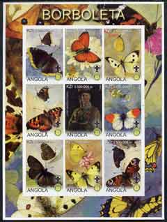 Angola 2000 Butterflies imperf sheetlet #02 containing set of 9 values each with Rotary & Scouts Logos, unmounted mint, stamps on butterflies, stamps on rotary, stamps on scouts