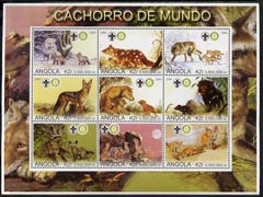 Angola 2000 Wolves perf sheetlet containing set of 9 values each with Rotary & Scouts Logos, unmounted mint, stamps on , stamps on  stamps on animals, stamps on  stamps on dogs, stamps on  stamps on wolves, stamps on  stamps on rotary, stamps on  stamps on scouts