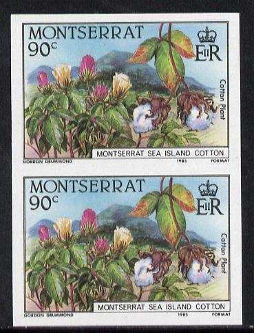 Montserrat 1985 Sea Island Cotton 90c (Cotton Plants) imperf pair unmounted mint as SG 645var, stamps on industry, stamps on textiles, stamps on cotton