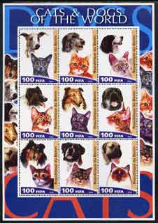 Benin 2003 Cats & Dogs of the World perf sheetlet containing set of 9 values unmounted mint, stamps on cats, stamps on dogs