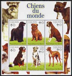 Benin 2002 World of Dogs perf sheetlet containing set of 6 values each with Scout Logo unmounted mint, stamps on dogs, stamps on scouts