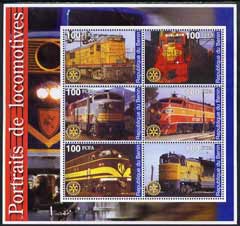 Benin 2002 Portraits of Locomotives perf sheetlet containing set of 6 values each with Rotary Logo unmounted mint, stamps on railways, stamps on rotary