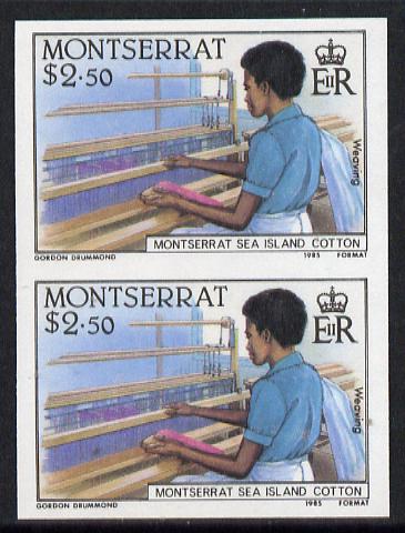 Montserrat 1985 Sea Island Cotton $2.5 (Weaving with Hand Loom) imperf pair (SG 648var), stamps on industry, stamps on textiles, stamps on crafts