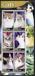 Benin 2003 Domestic Cats #02 perf sheetlet containing 6 values unmounted mint, stamps on cats