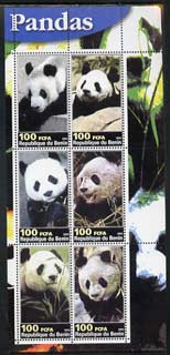 Benin 2003 Pandas perf sheetlet containing 6 values unmounted mint, stamps on animals, stamps on pandas, stamps on bears