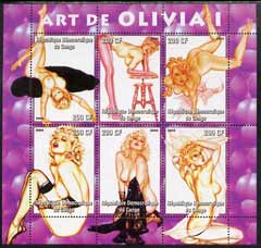 Congo 2005 Pin-up Art of Olivia #01 perf sheetlet containing set of 6 unmounted mint, stamps on arts, stamps on glamour, stamps on women, stamps on nudes