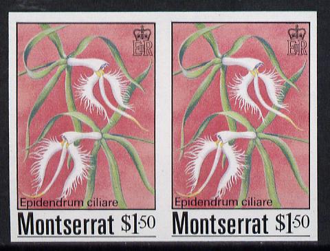 Montserrat 1985 Orchids $1.50 (Eppidendrum ciliare) imperf pair (SG 633var), stamps on , stamps on  stamps on flowers, stamps on  stamps on orchids