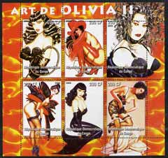 Congo 2005 Pin-up Art of Olivia #02 perf sheetlet containing set of 6 unmounted mint, stamps on arts, stamps on glamour, stamps on women, stamps on nudes