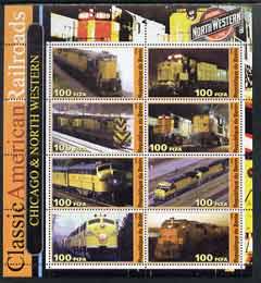Benin 2003 Classic American Railroads #01 - Chicago & North Western, perf sheetlet containing set of 8 values unmounted mint, stamps on railways