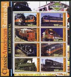 Benin 2003 Classic American Railroads #02 - Illinois Central, perf sheetlet containing set of 8 values unmounted mint, stamps on railways