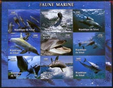 Chad 2004 Marine Animals perf sheetlet containing 9 values fine cto used, stamps on animals, stamps on marine life, stamps on dolphins, stamps on whales