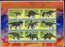Benin 2005 Dinosaurs perf sheetlet containing 9 values unmounted mint, stamps on dinosaurs