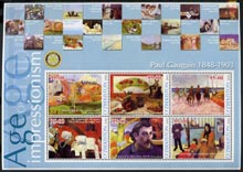 Uzbekistan 2002 Age of Impressionism - Paul Gauguin large perf sheetlet containing 6 values unmounted mint, stamps on arts, stamps on gauguin