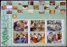 Uzbekistan 2002 Age of Impressionism - Edgar Degas large perf sheetlet containing 6 values unmounted mint, stamps on arts, stamps on degas