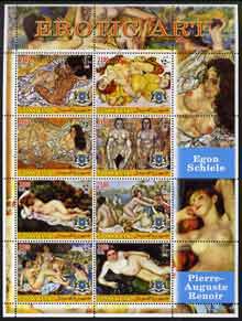 Somalia 2005 Erotic Art - Schiele & Renoir large perf sheetlet containing 8 values unmounted mint, stamps on arts, stamps on nudes, stamps on schiele, stamps on renoir, stamps on erotica