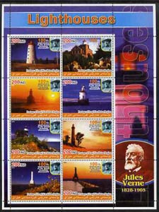 Iraqi Kurdistan Region 2005 Lighthouses #2 large perf sheetlet containing 8 values each with 100th Anniversary of Scouting, Jules Verne in margin, unmounted mint , stamps on lighthouses, stamps on scouts, stamps on literature, stamps on personalities, stamps on sci-fi