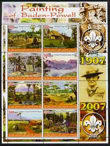 Iraqi Kurdistan Region 2005 Paintings of Baden Powell large perf sheetlet containing 8 values unmounted mint , stamps on arts, stamps on scouts, stamps on 